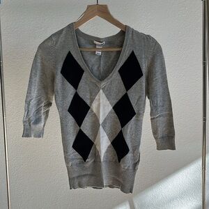 H&M Lightweight Gray Argyle Sweater – 3/4 Sleeves, Casual & Work Wear